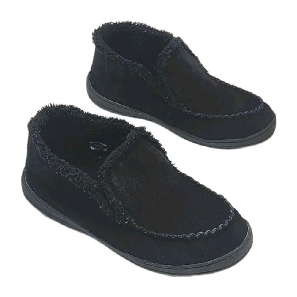 Clarks Slipper Shoe Men Sz 12 Black Suede Sherpa Lined Ankle Bootie JMH1952